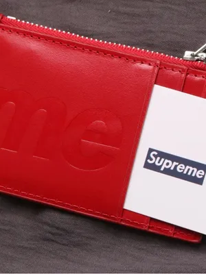 Supreme Red Embossed Leather Zip Card Sleeve with Silver Hardware thumbnail 3