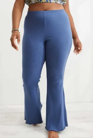 AERIE Kick It Ribbed Super Flare Pants in Blue thumbnail 1
