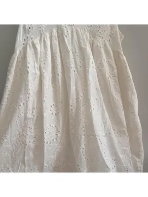 White Eyelet Cotton Dress with Floral Embroidery thumbnail 2