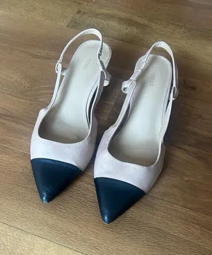 Express Women's Beige and Black Cap-Toe Block Heel Slingback Pumps thumbnail 1