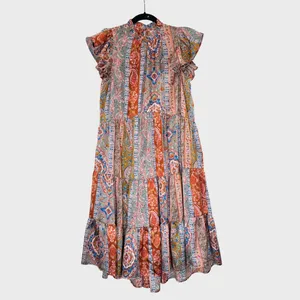 Pinch Womens Dress Brown Midi Tiered Floral Flutter Flowy A Line Boho Medium thumbnail 2