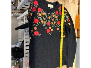 Sézane La Maille Black Sweater Floral Embroidery Size XS Cottage Folk Nouveau thumbnail 12