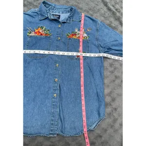 Vintage Cottagecore Autumn Embroidered Denim Shirt Harvest Teacher Western 90s M thumbnail 7