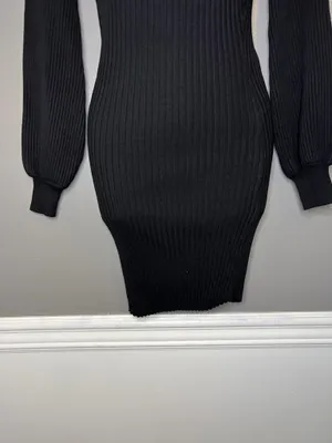 Windsor Dress Womens Medium Black Ribbed Knit Mock Neck Bodycon Sweater Mini thumbnail 3