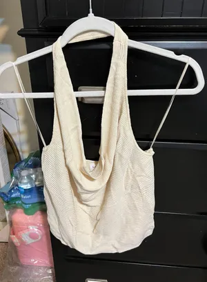 Halter Cowl Neck Knit Top Tan Size M thumbnail 1