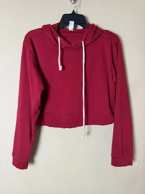 Unbranded Cropped Oversized Thin Hoodie Maroon Burgundy Size Medium thumbnail 1