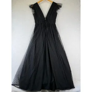 Lulus Black Swiss Dot Tulle Maxi Dress XS Ruffle Deep V-Neck Smocked Waist‎ thumbnail 11