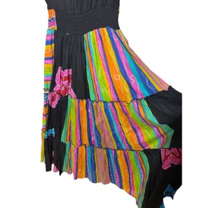 The Paragon Womens Cotton Boho Maxi Dress Multicolor Striped Smocked Waist M thumbnail 6