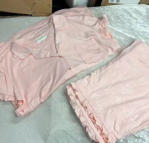 Laura Ashley Soft pink Textured two piece Pajama Set L butterfly heart embossed thumbnail 1