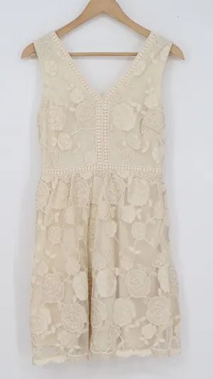 Altard State White Floral Lace V-Neck Sleeveless Fit & Flare Dress M thumbnail 1