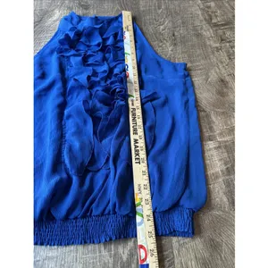 Vintage Mossimo Medium Top Blue Ruffles Y2K‎ Womens Sleeveless Tank Halter Neck thumbnail 5