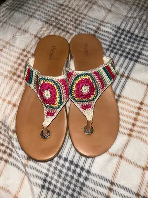The Sak Shana Multicolor Crochet Hippie Thong Boho Sandals Stripe Size 7 thumbnail 2