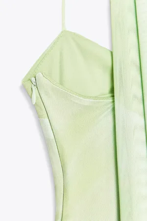 Zara sheer Green Women's maxi Dress scarf evening wedding holiday thumbnail 5