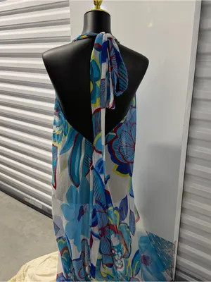 Zury Blue Floral Halter Maxi Cover Up Dress Rayon Beach Swim Cover Up One Size thumbnail 3