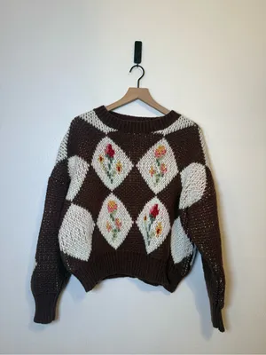 Bailey Rose Vintage Flower Sweater in‎ Espresso thumbnail 2