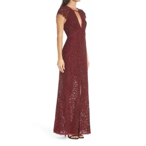 Harlyn Anthropologie Pomegranate Keyhole Maxi Lace Dress Burgundy‎ S Cap Sleeve thumbnail 2