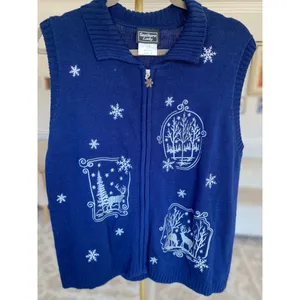 Southern Lady Snowflake Sweater Vest Christmas Navy Blue Embroidered Parisian M thumbnail 2