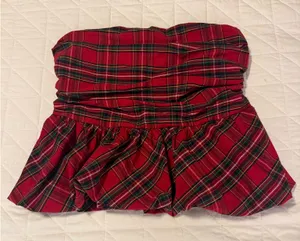 Hollister red plaid bubble hem tube top thumbnail 1