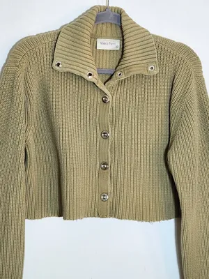 Marco Pecci Green Ribbed Knit Cropped Cardigan Sweater Size 48 IT / US 14 Flaw thumbnail 2