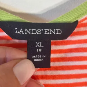 Lands End Orange White Striped Henley Dress XL 18 Short Sleeve‎ Green Belt thumbnail 4