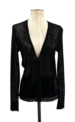 Eileen Fisher Linen‎ Blend Sheer Knit V Neck Cardigan Sweater Black Size XS thumbnail 1