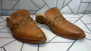 Bed Stu Mules 38 Tan Woven Leather Pointed Toe‎ Slides Low Heel thumbnail 1