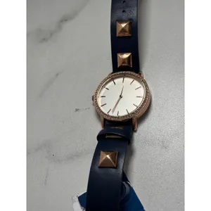 Womens Rose Gold Crystal Bezel Watch Navy Blue Studded Strap Fashion‎ Timepiece thumbnail 2