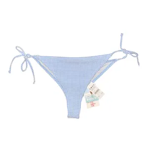Roxy Blue Gingham Seersucker Side Tie Low Rise Cheeky Bikini‎ Bottom Swimsuit thumbnail 2