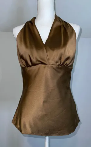 Silk Express Brown Halter Tank Top M thumbnail 1