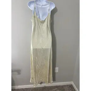 SAINT ART Haley Style Maxi‎ Slip Dress Satin Chartreuse Yellow Size XL thumbnail 3
