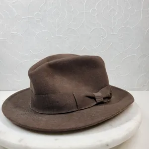 Indiana Jones Brand Wool Hat Mens Small Brown Stylish Bow Ribbon Band 12" Fedora thumbnail 4