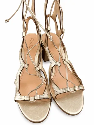 Schutz Perlie Gold Leather Knee High Tie Up heels Gladiator sandals boots 8 thumbnail 3
