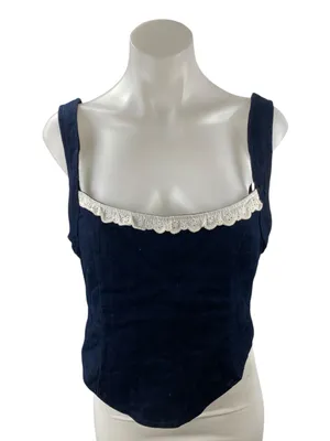 Motel Women's Navy Blue Lace Trim Sleeveless Corset Bustier Cami Tank Top Size M thumbnail 1