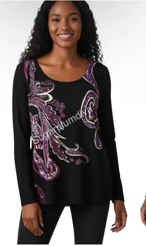 Choices Black Paisley Print Gem Embellished LS Sweater‎ XL Colorful Abstract thumbnail 1