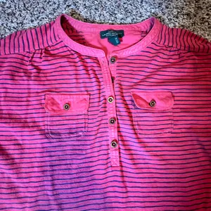 Lauren‎ Ralph Lauren Pink Navy Striped Cotton Henley Short Sleeve Top Mens M thumbnail 3