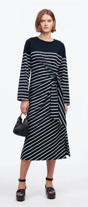 Madewell Women's Side-Tie Maxi Dress in Stripe‎ Dark Navy Relaxed Boho Comfy thumbnail 1