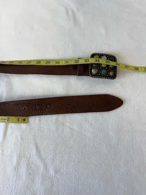Vintage Lucky Brand Y2K Brown Studded Leather Crystal Buckle Belt Wide Western thumbnail 5