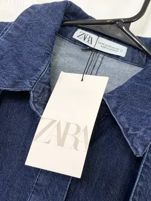 ZARA Dark Wash Denim Mini Dress XS Bow Tie Neck Casual Coquette Preppy Shirt NWT thumbnail 4