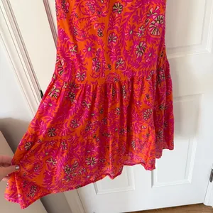vintage Y2K boho GAP Pink & Orange Floral Sundress Ruffle Hem 100% Cotton sz 8 thumbnail 5