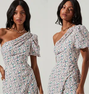 ASTR THE LABEL Santorini Floral One Shoulder Midi Dress thumbnail 2
