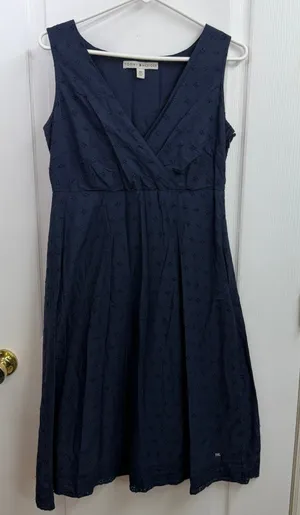Tommy Hilfiger navy blue sleeveless embroidered hem zip casual knee dress small thumbnail 1