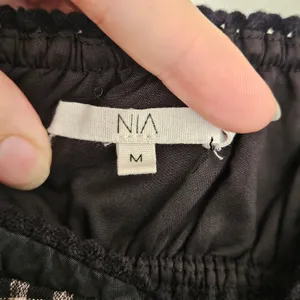 NIA Black Tan Gingham Smocked Midi Thomas Dress Lace Trim Pockets Womens Medium thumbnail 5