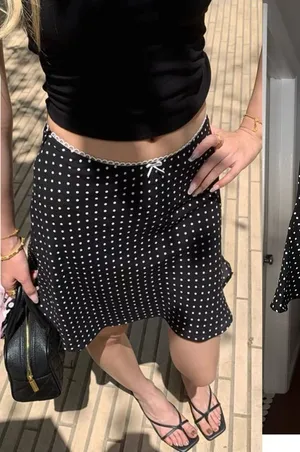 Black and White Satin Polka Dot Skirt thumbnail 1
