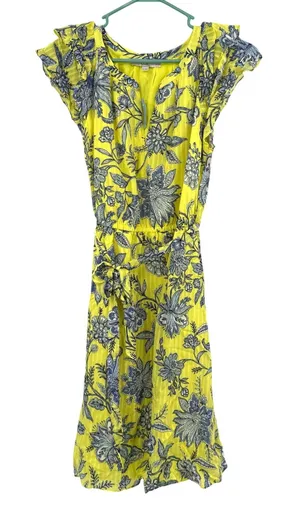 Loft Size Medium Petite Yellow Sun Dress Knee Length‎ Belted Short Sleeve Bright thumbnail 1
