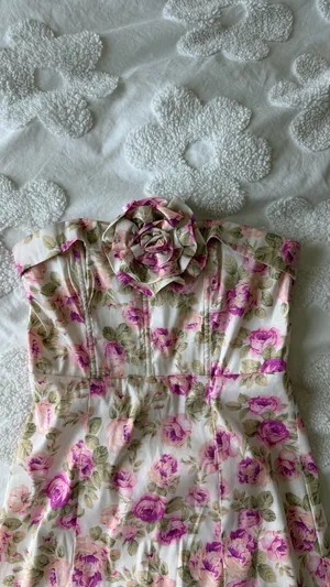 For Love & Lemons Pink Floral Strapless Dress with Rosette Detail thumbnail 2