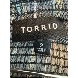 Torrid Size 2 Strapless Ruffle Dress Black Multicolor Stripe Boho Smocked Rayon thumbnail 6