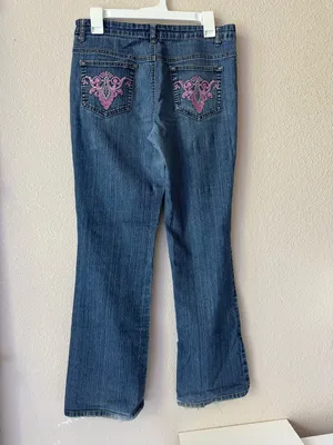 Women’s Dark Blue Embroidered Back-Pocket Jeans - Pink Detail thumbnail 2