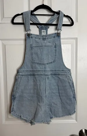 AERIE Denim Shortalls Raw‎ Hem Size S thumbnail 1