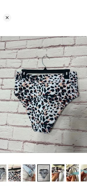 Boutique Leopard Print High Rise Bikini NWT Large. Fuller coverage. Removable padding. No underwire. Adjustable straps. 15-16” waist 13” rise 14-15” bust thumbnail 7
