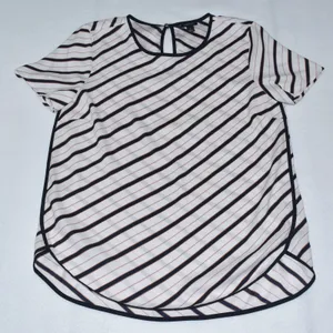 Ann Taylor Short Sleeve White Blouse and Black Stripes Size Small thumbnail 1